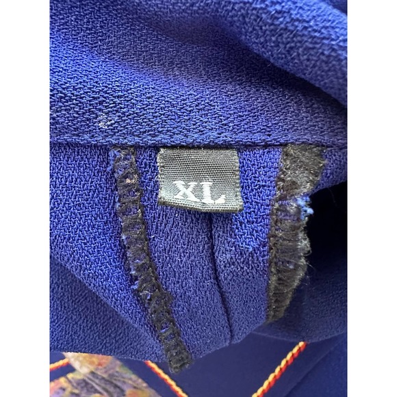 Vintage Asian Tapestry Royal Blue Button Down Crepe Jacket 3/4 Sleeves sz XL - Picture 5 of 5